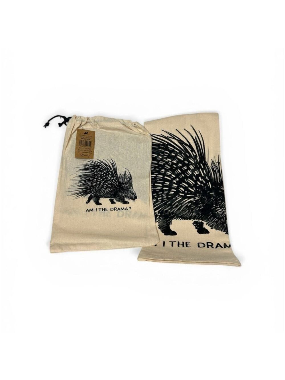 Creative Co-Op Porcupine Kitchen Tea Towel Set - Black and Cream 28”Lx18”W